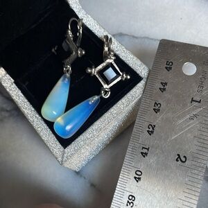 opal teardrop and Silver Drop long Earrings